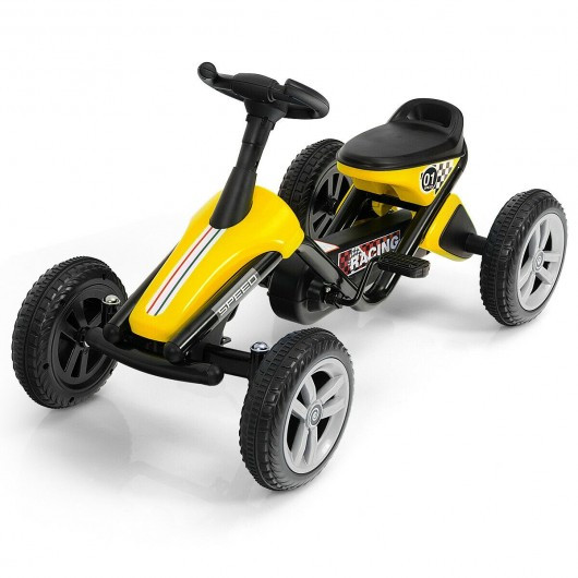 4 Wheel Pedal Powered Ride on Racer Car for Kids-Yellow