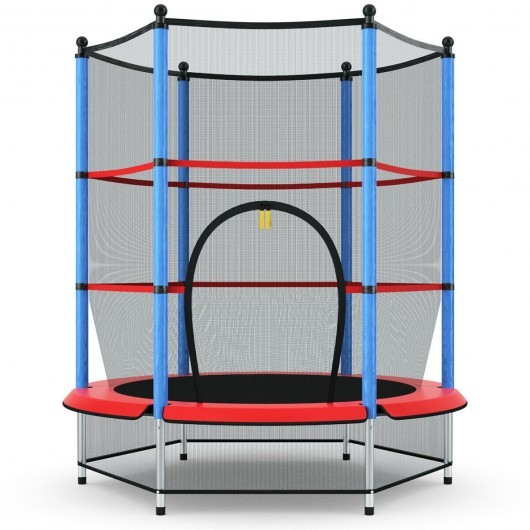 55" Youth Jumping Round Trampoline with Safety Pad Enclosure-Blue