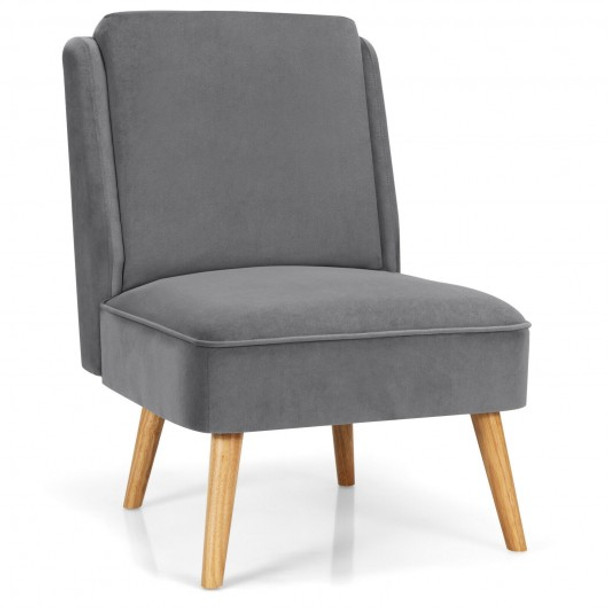 Velvet Accent Chair with Rubber Wood Legs for Living Room-Gray