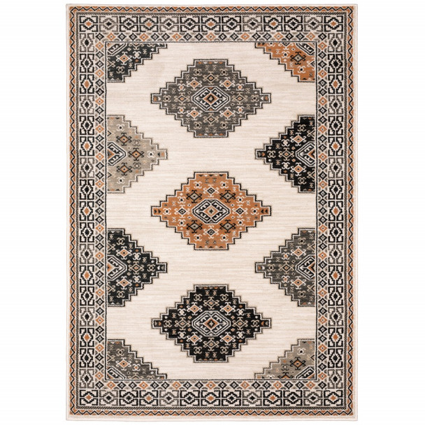 5 x 7 Abstract Ivory and Gray Geometric Indoor Area Rug