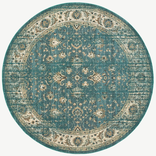 8 Round Peacock Blue and Ivory Indoor Area Rug