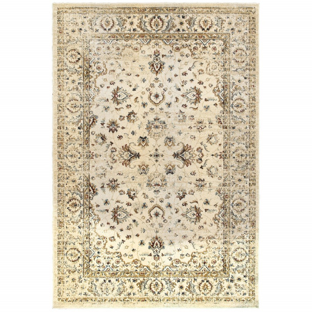 10 x 13 Ivory and Gold Distressed Indoor Area Rug