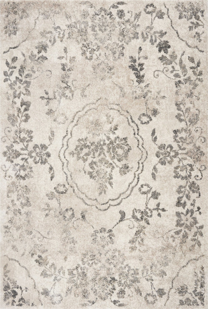 8'x10' Grey Machine Woven Distressed Floral Traditional Indoor Area Rug