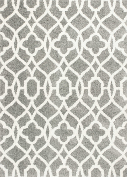 8'x11' Grey Ivory Machine Woven Ogee Indoor Shag Area Rug