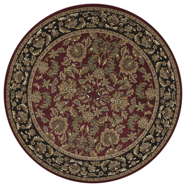 Red Black Machine Woven Traditional Octagon Indoor Area Rug