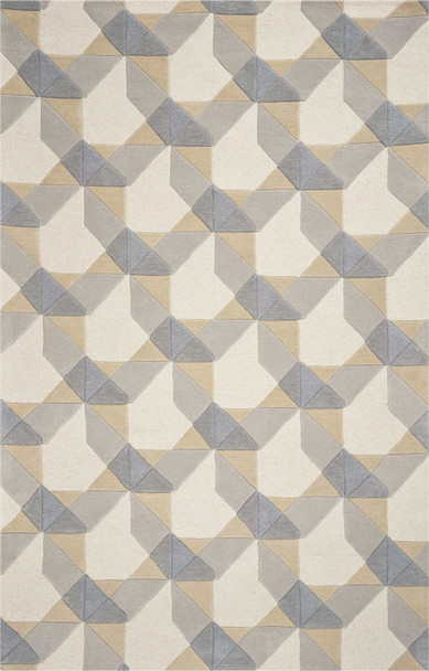 8'x11' Ivory Grey Hand Tufted Geometric Chain Pattern Indoor Area Rug