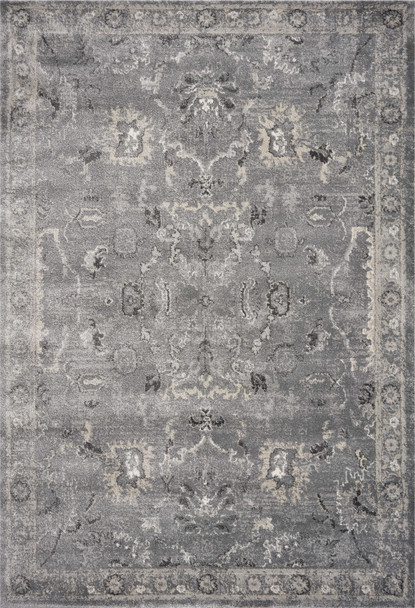 5' x 8' Grey Vintage Floral Bordered Indoor Area Rug