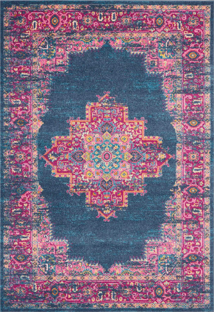 7 x 10 Blue and Pink Medallion Area Rug