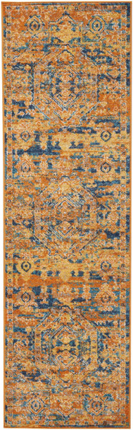 2 x 8 Gold and Blue Antique Runner Rug