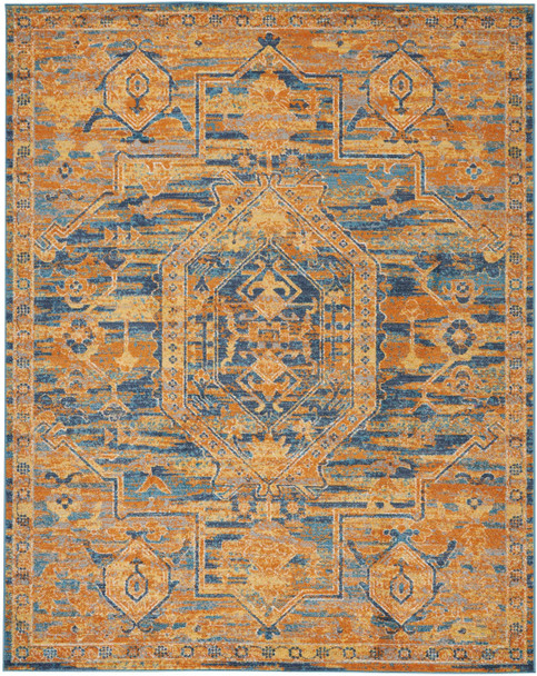 8 x 10 Gold and Blue Antique Area Rug