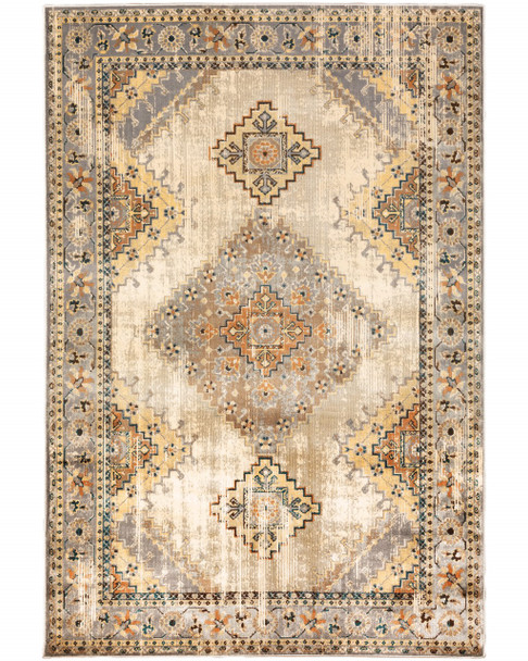 4 x 6 Gray and Beige Aztec Pattern Area Rug