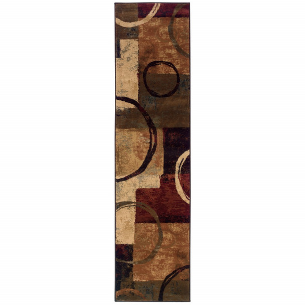 2 x 8 Brown and Black Abstract Geometric Runner Rug