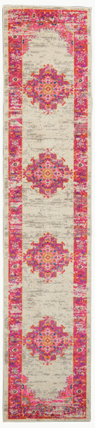 2 x 8' Ivory and Fuchsia Distressed Runner Rug