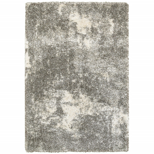 8 x 11 Gray and Ivory Distressed Abstract Area Rug