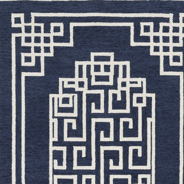 3'x5' Navy Blue Ivory Hand Tufted Greek Key Medallion Indoor Area Rug