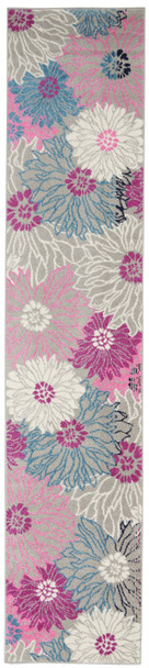 2 x 10 Gray and Pink Tropical Flower Runner Rug