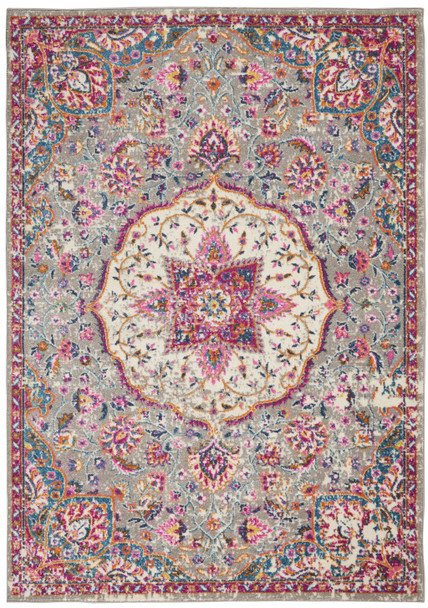 5 x 7 Gray and Pink Medallion Area Rug
