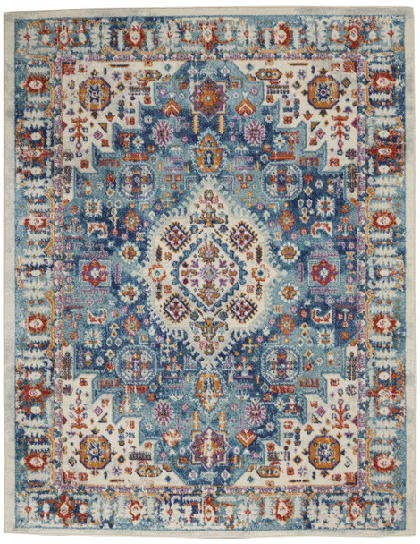 4 x 6 Ivory and Blue Floral Motifs Area Rug