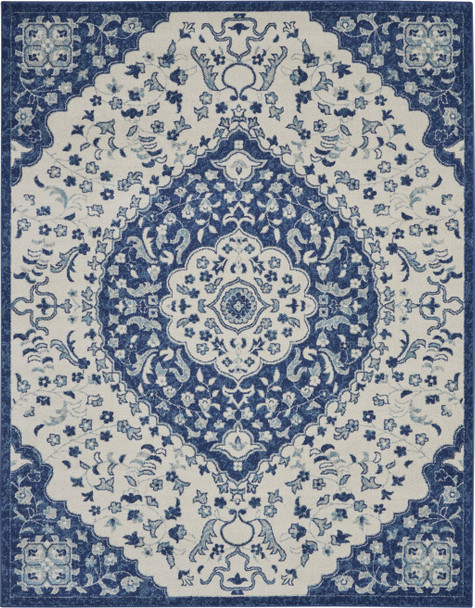 8 x 10 Ivory and Blue Medallion Area Rug