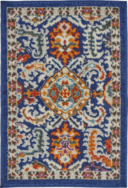 2 x 3 Blue and Gold Intricate Scatter Rug