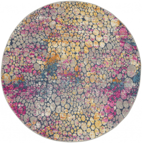 4 Round Yellow and Pink Coral Reef Area Rug