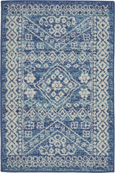 2 x 3 Navy Blue and Ivory Persian Motifs Scatter Rug
