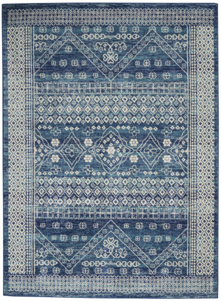 5 x 7 Navy Blue and Ivory Persian Motifs Area Rug