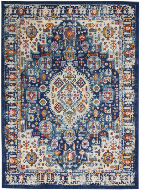 5 x 7 Blue and Ivory Medallion Area Rug