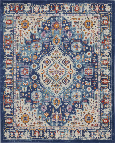 8 x 10 Blue and Ivory Medallion Area Rug