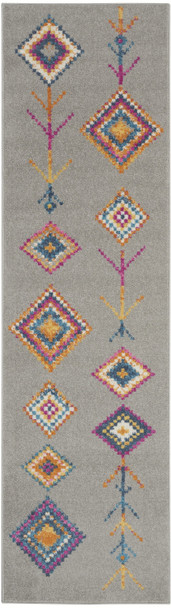 2 x 8 Gray and Multicolor Geometric Runner Rug