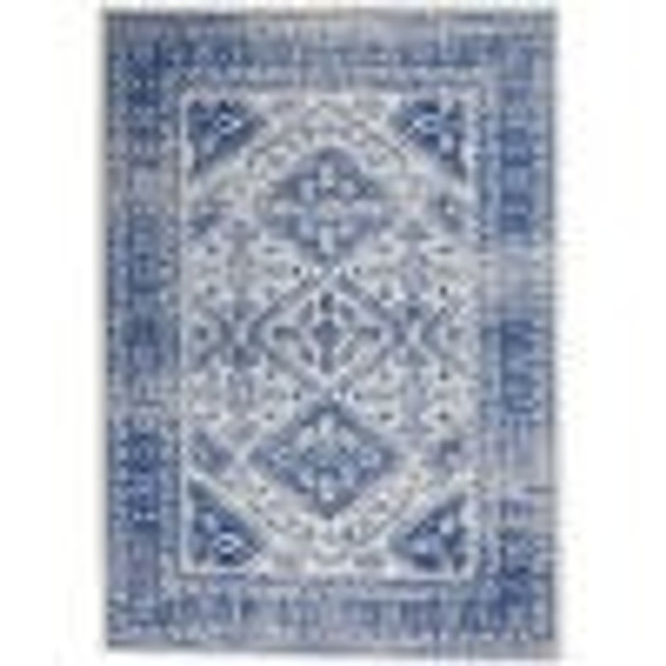 5 x 7 Ivory and Navy Geometric Area Rug