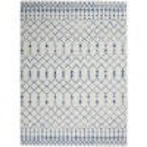 6 x 9 Ivory and Blue Berber Pattern Area Rug