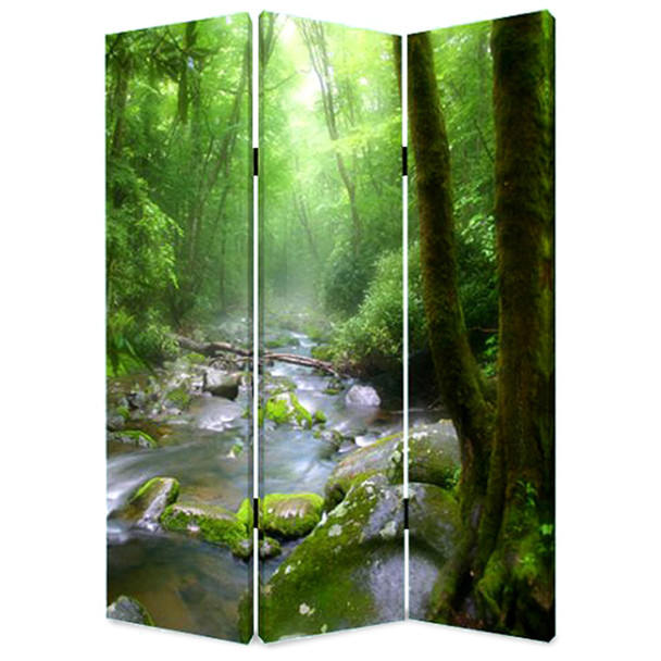 1" x 48" x 72" Multi Color Wood Canvas Meadows And Streams Screen