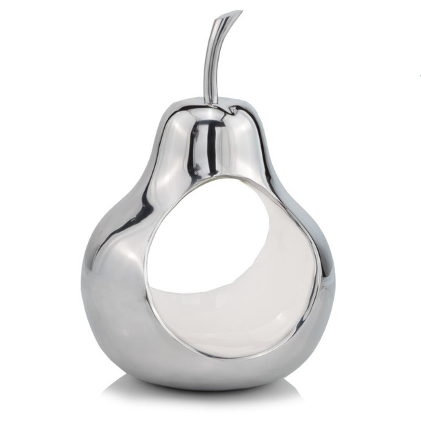 Pear shaped Aliminum Cast Decorative Accent Bowl in White Interior