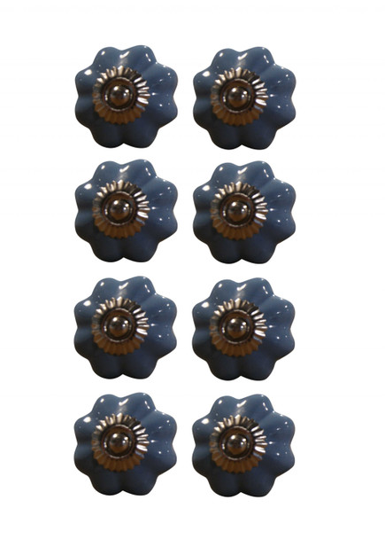 1.5" x 1.5" x 1.5" Glossy Navy And Silver Knobs 8 Pack