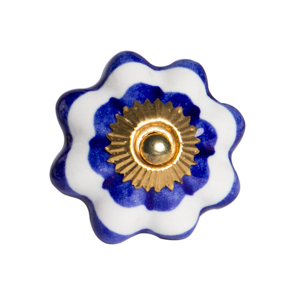 1.5" x 1.5" x 1.5" White Blue and Gold Knobs 12 Pack