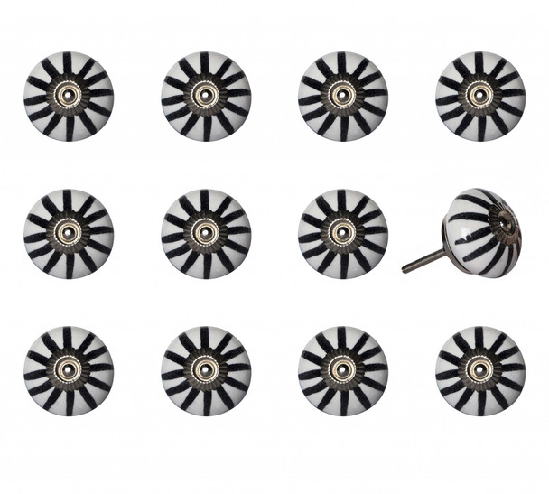 1.5" x 1.5" x 1.5" White Black and Silver Knobs 12 Pack - 321665