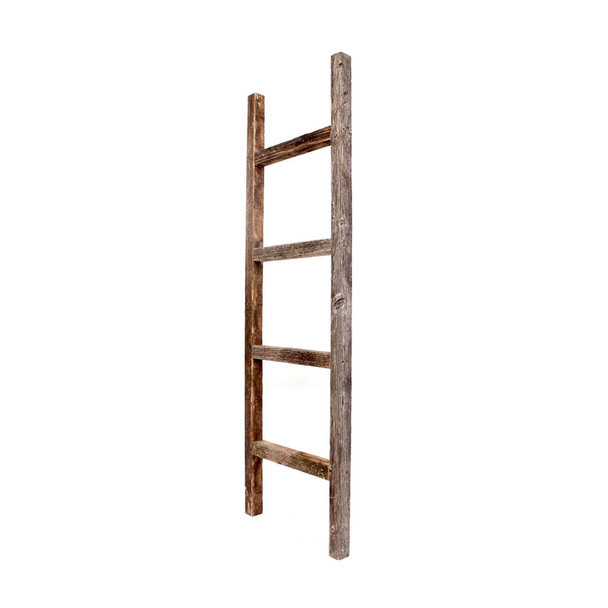 4 Step Rustic Weathered Grey Wood Ladder Shelf - 380333