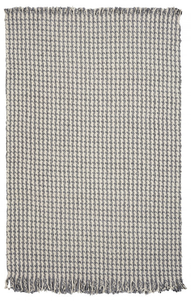 3'x5' Ivory Grey Hand Woven Houndstooth With Braided Fringe Indoor Area Rug