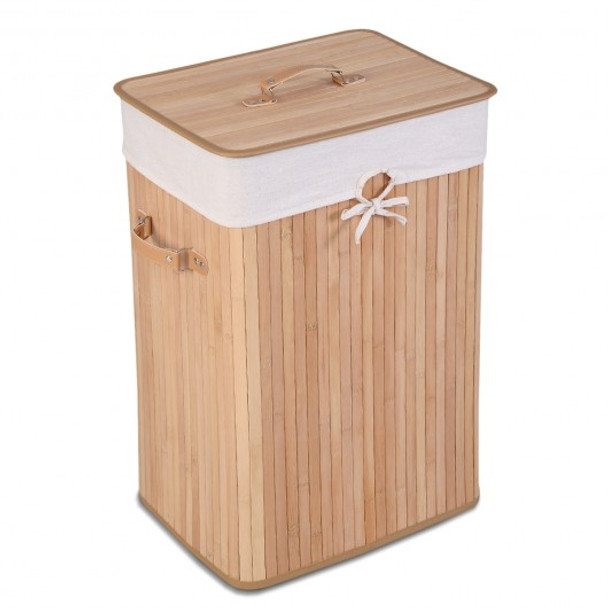 Rectangle Bamboo Hamper Laundry Basket Washing Cloth Bin Storage Bag Lid 3 color-Natural - COHW67642NA
