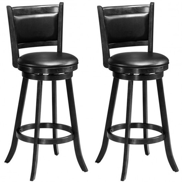 Set of 2 29" Swivel Bar Height Stool Wood Dining Chair Barstool-Black