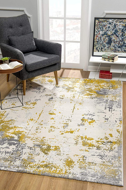 2 x 10 Gold and Gray Abstract Runner Rug