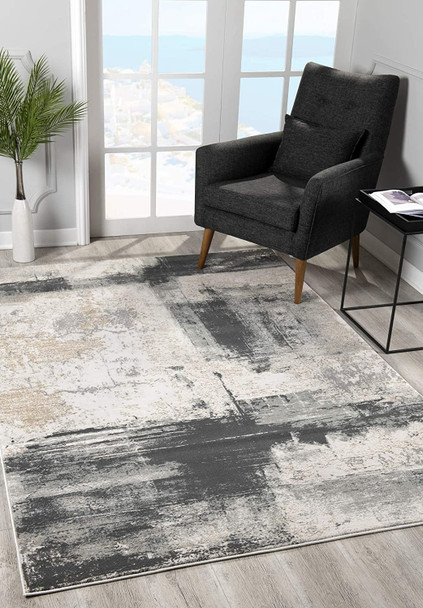 5 x 8 Cream and Gray Abstract Patches Area Rug