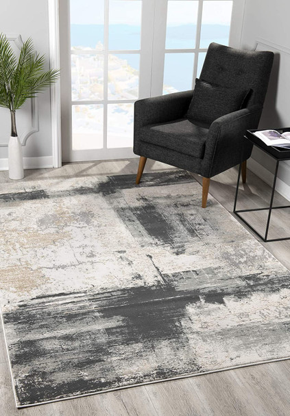 8 x 11 Cream and Gray Abstract Patches Area Rug