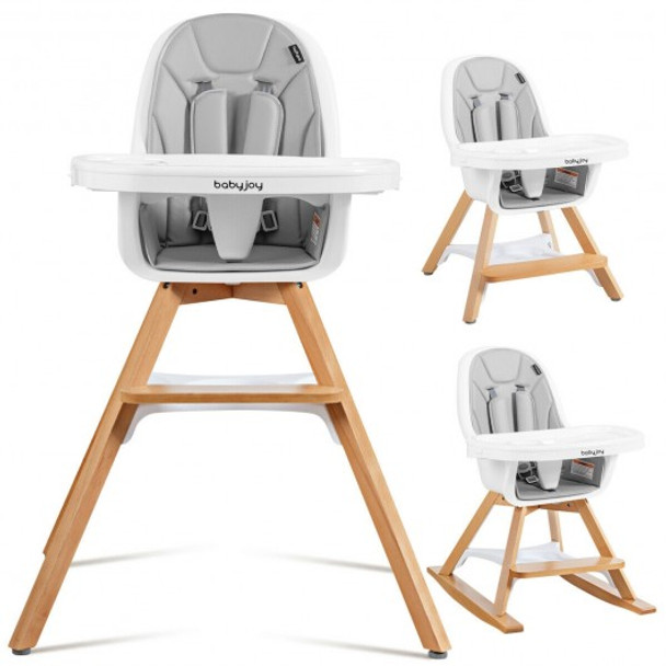 3-in-1 Convertible Wooden Baby High Chair-Beige