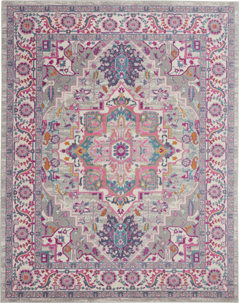 8 x 10 Light Gray and Pink Medallion Area Rug