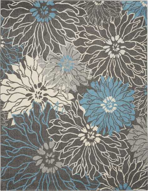 7 x 10 Charcoal and Blue Big Flower Area Rug