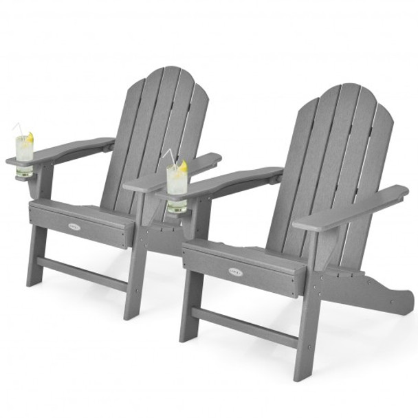 Adirondack Weather Resistant Chair With Cup Holder for Garden Patio-Gray