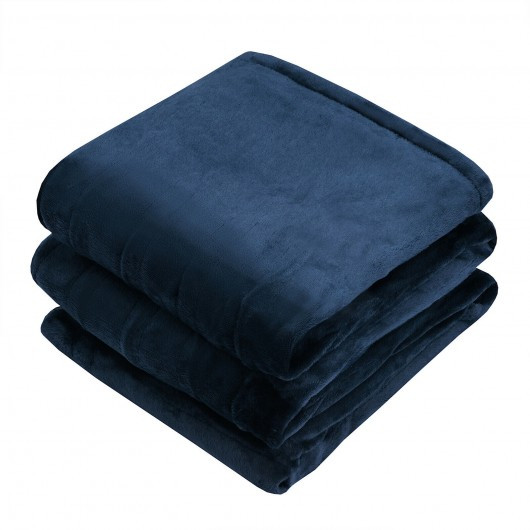84 x 90 Inch Flannel Heated Electric Blanket with Dual Controllers-Blue