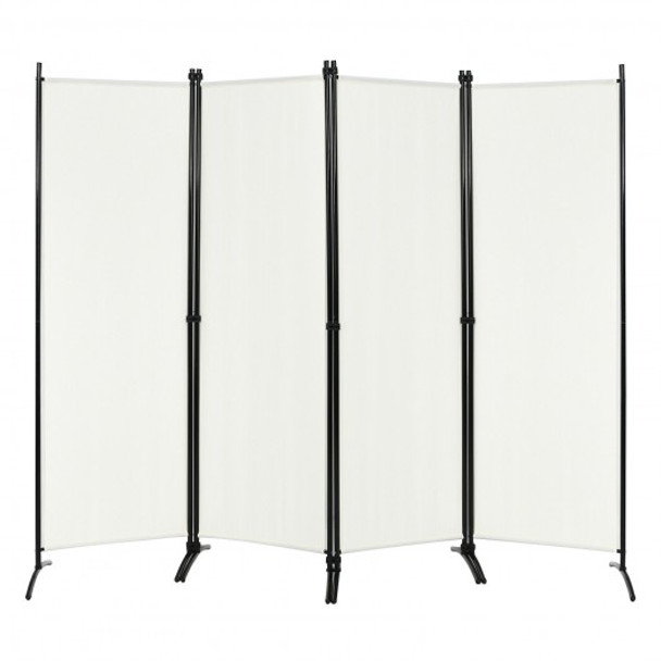 4-Panel  Room Divider with Steel Frame-White